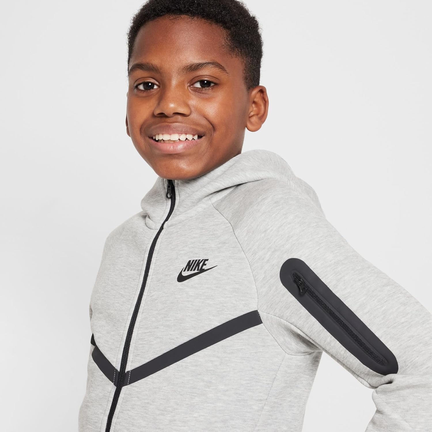 Nike Sportswear Tech Fleece Big Kids' Full-Zip Hoodie (HV5867-063, Dark Grey Heather/Dark Grey Heather/) Size Large - Image 4