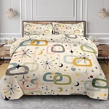 Retro Mid Century Diamond Queen Comforter Set, Atomic Starburst Modern Bedding Set 3 Piece, All Season Soft Children Adults Bedroom Bed Decoration Comforter and 2 Pillow Shams