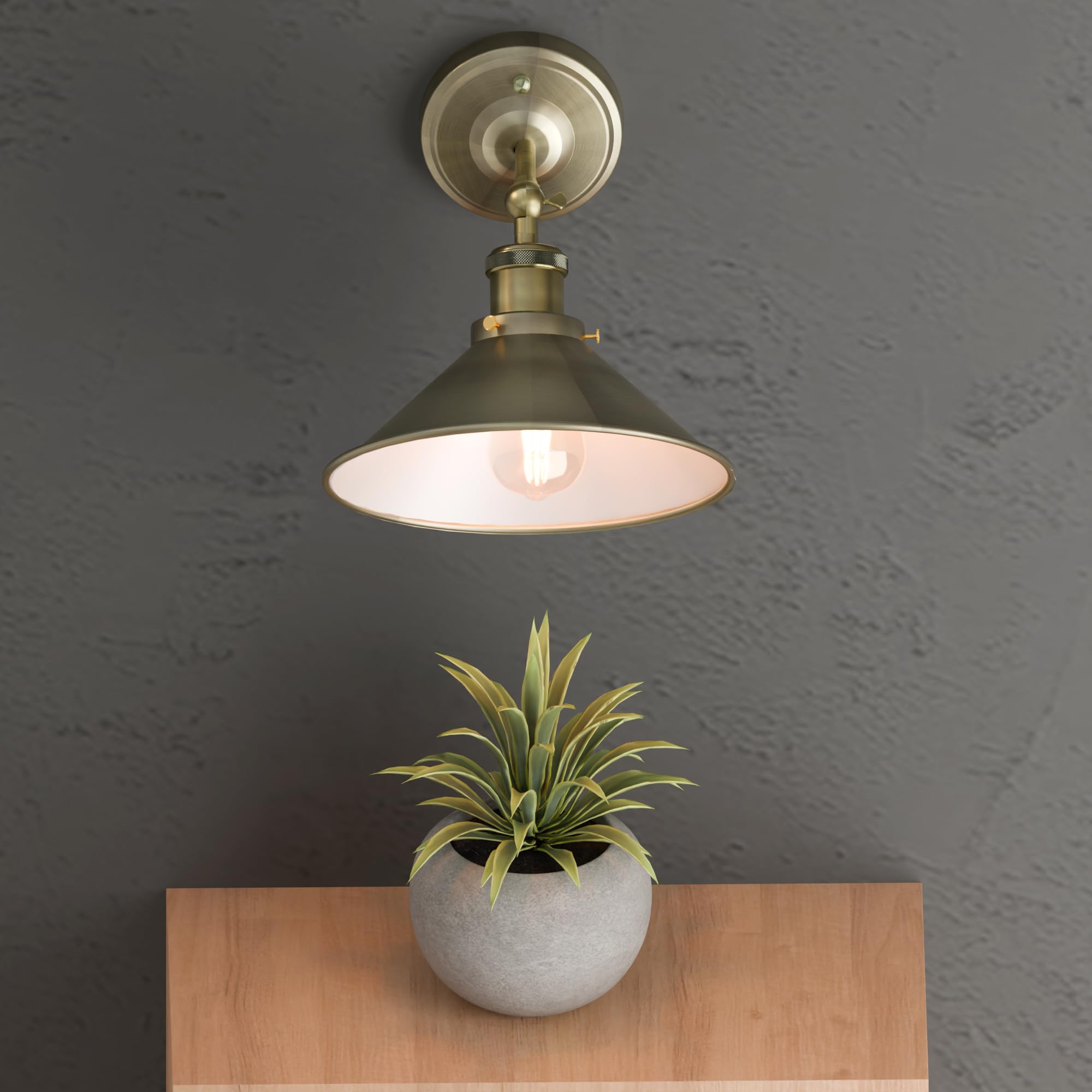 LEDSone Industrial Wall Lights with Adjustable Arm E27 22 centimetres in Green Brass Metal Cone for Living Room and Bedroom and Office and Home Décor