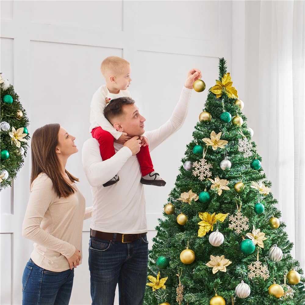 Sapin De Noël Artificiel Yaheetech 213,5 Cm - 1446 Branches, Montage Rapide Avec Système à Charnières, Idéal Pour Les Fêtes