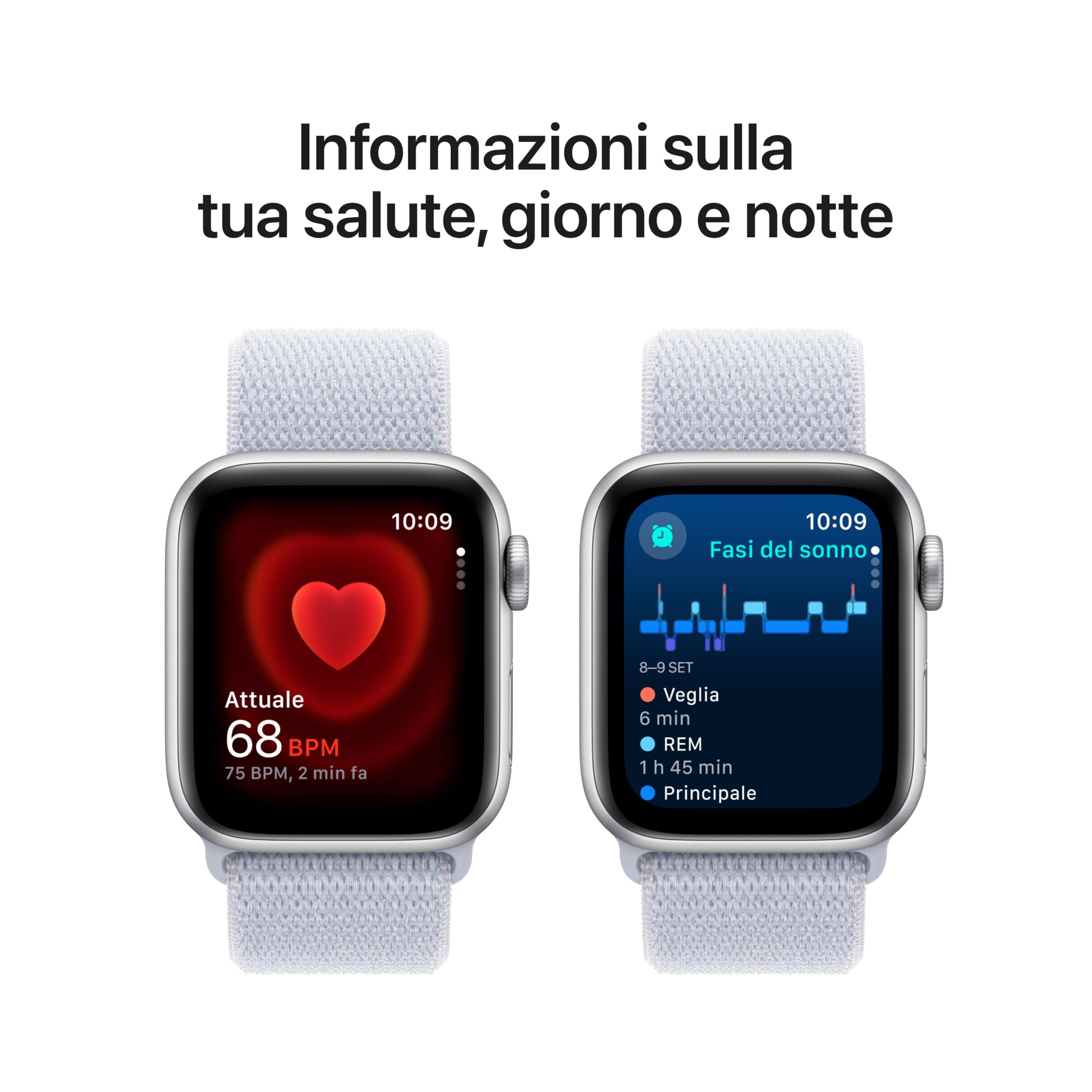 Apple Watch SE (2ª gen.) GPS 40 mm Smartwatch con cassa in alluminio Argento e cinturino Sport Loop Nuvola azzurra. Tracker per fitness e sonno, app Battito, Rilevamento incidenti, Carbon Neutral