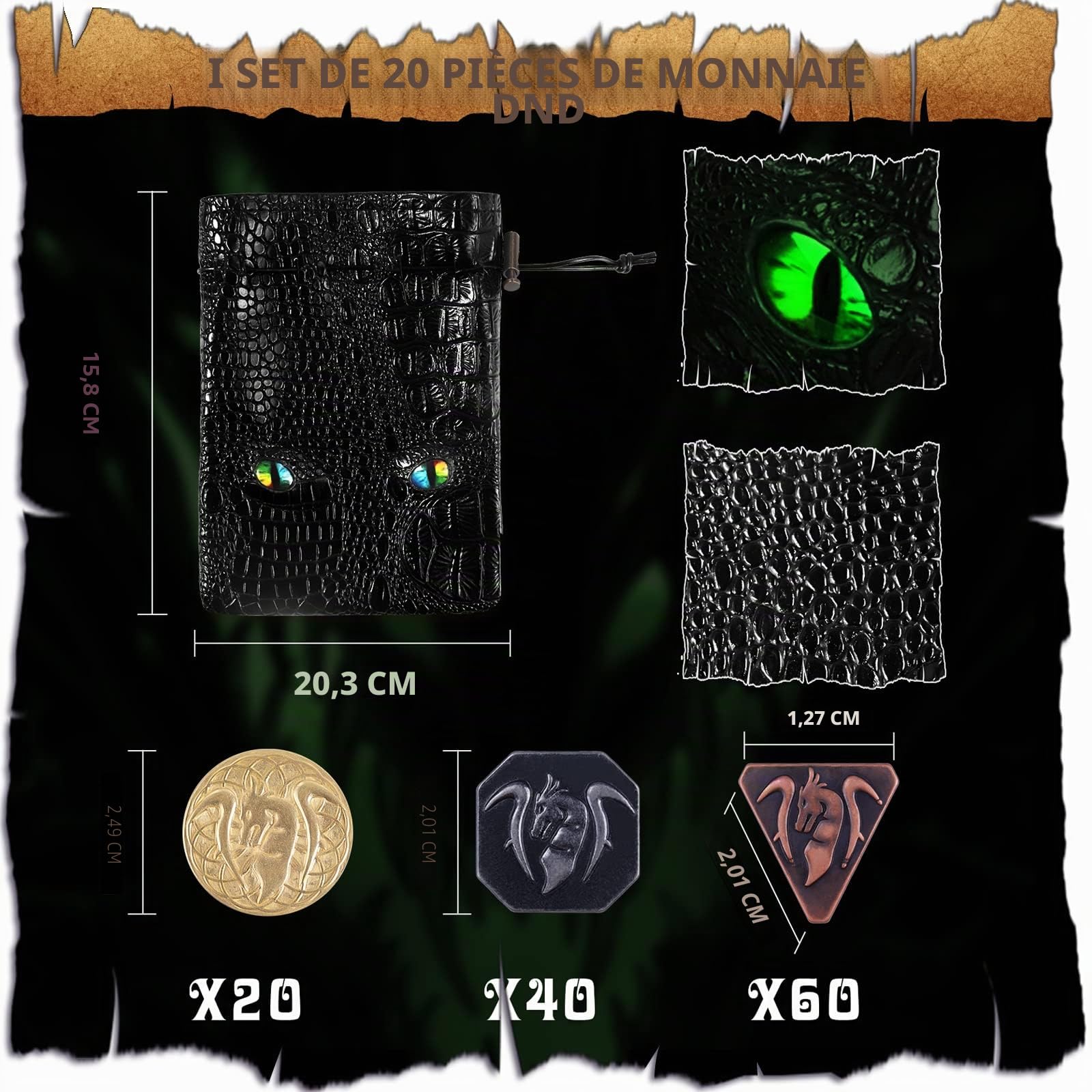 Byhoo 120 pièces en métal, Argent et cuivre pièces du MDN pour RPG, Accessoires du MDN avec Sac en Cuir PU comme Cadeaux du MDN pour JDR