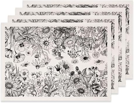 SUPERDANT 4PCS Wild Flowers Underglaze Paper Transfer Plants Transfer Paper for Clay Ceramic Porcelain Under Glaze Transfers for Pottery Enamel Decals Black Underglaze Decal Papers Handcrafted Gifts