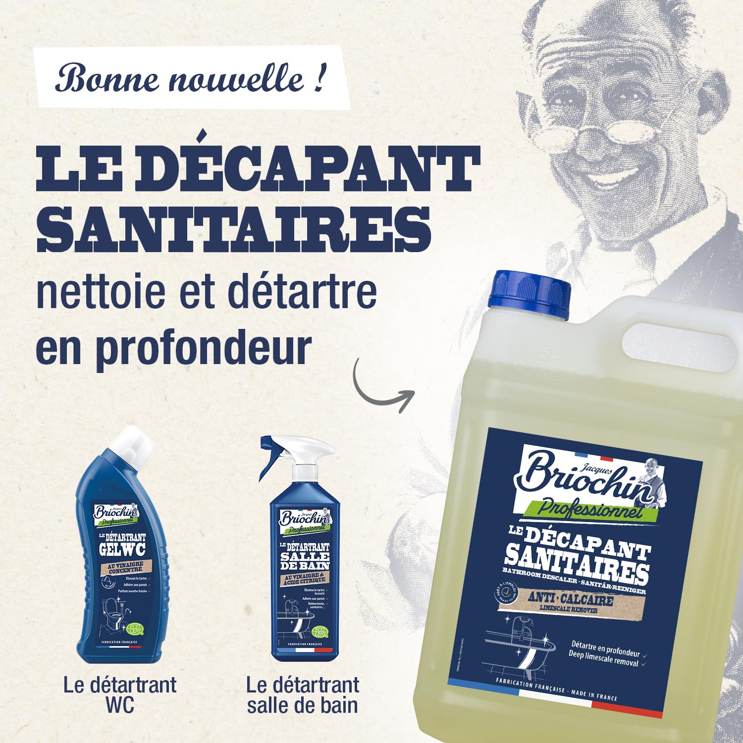 Briochin professionnel - Décapant sanitaire Briochin Pro 5L - Avec un flacon pulvérisateur vide