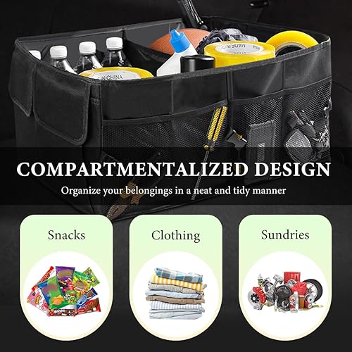 Miniatura 4 de Organizador de asiento trasero para maletero de automóvil, organizador plegable de múltiples compartimentos con bolsillos de red, caja de