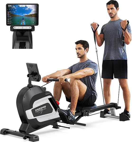 Pooboo Magnetic Rowing Machine 360 LB Weight Capacity, Folding Rower with Combination Strength Exercise, Tablet Holder a