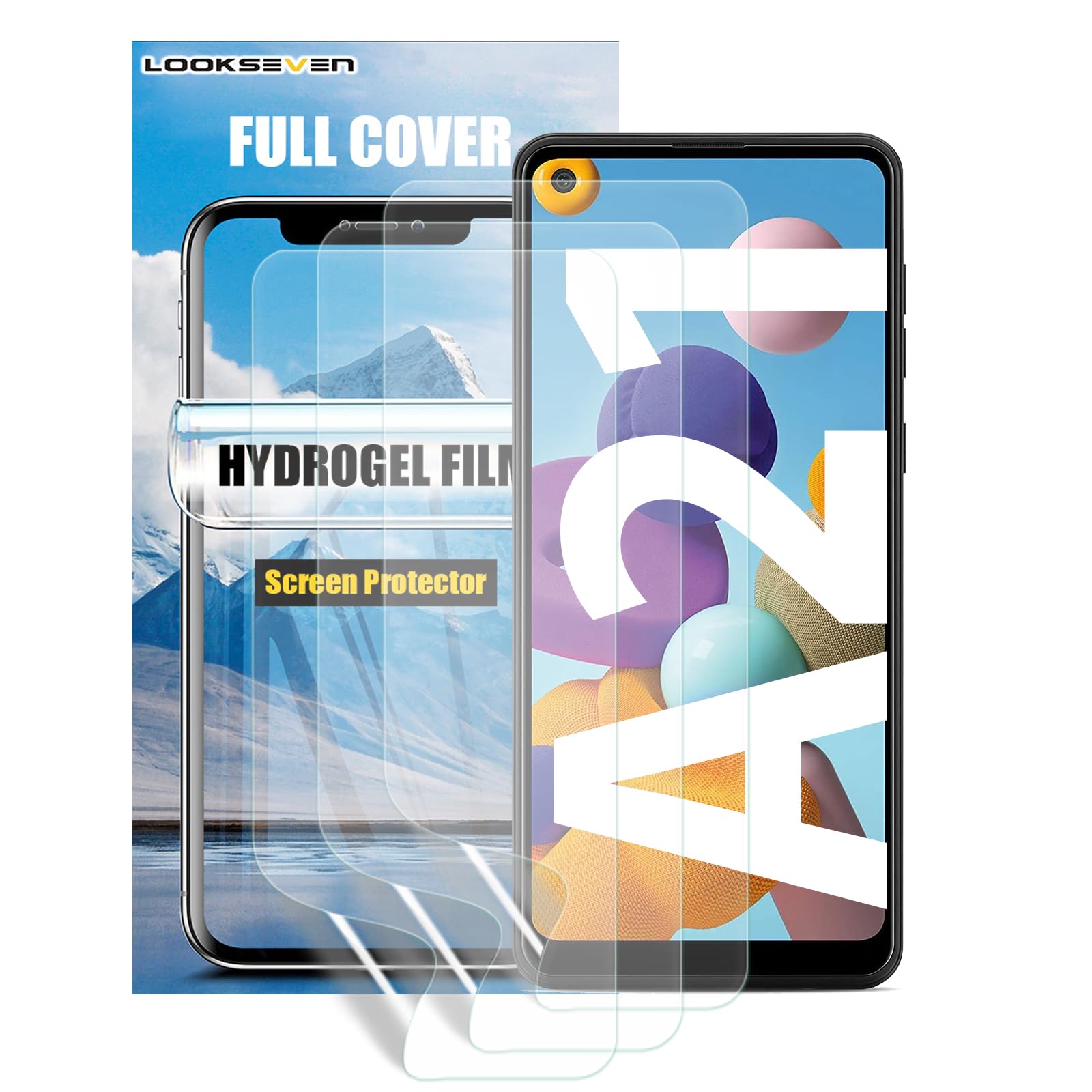 LOOKSEVEN 3 Pack Hydrogel Film For Samsung Galaxy A21 6.5 inch, Transparent Soft TPU Screen Protector, High Sensitivity Protective Film (Not Tempered