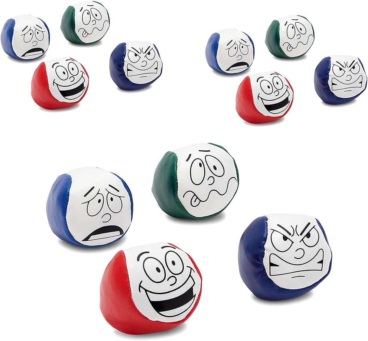 Blue Panda Juggling Balls - Small, 12-Pack, 4 Funny Face Designs - Bean Bag Balls for Kids & Beginners - Hacky Sacks for Kids