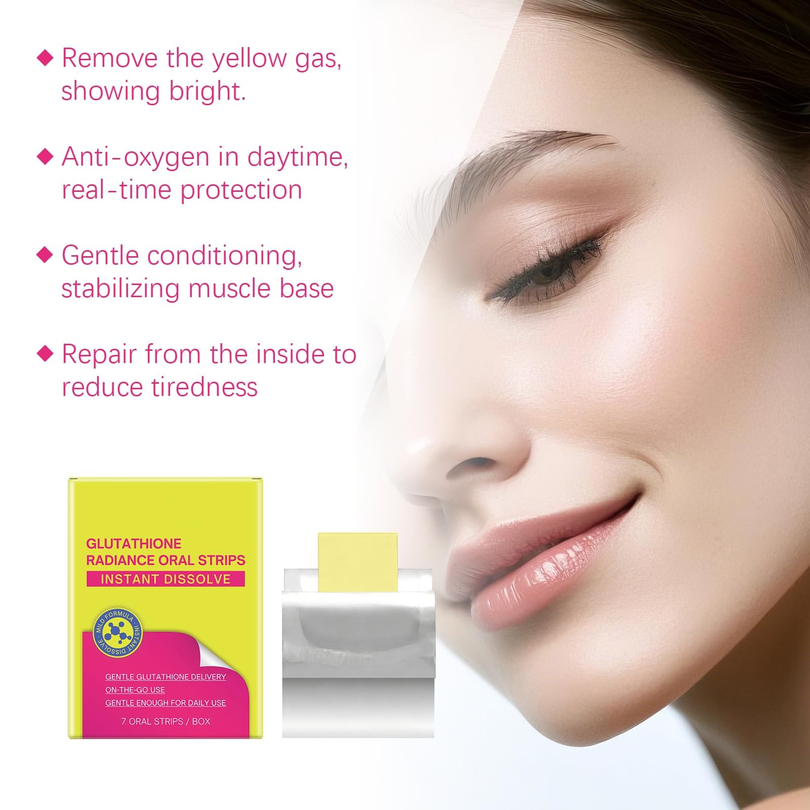 orales à dissolution instantanée de glutathion liposomal | Prise en charge de l’état cellulaire de la peau | Formule d'absorption facile | 7 bandes par boîte,2pcs
