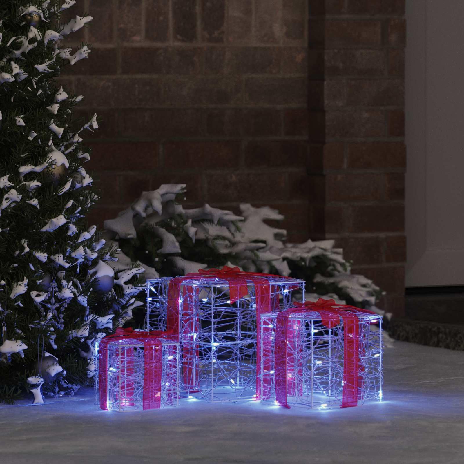 Caja de regalo con 60 ledes, 3 unidades, acrílico azul, 20 x 20 x 20 cm, decoración para el árbol de Navidad, decoración para salón, ventana, Adviento, decoración para interior y exterior