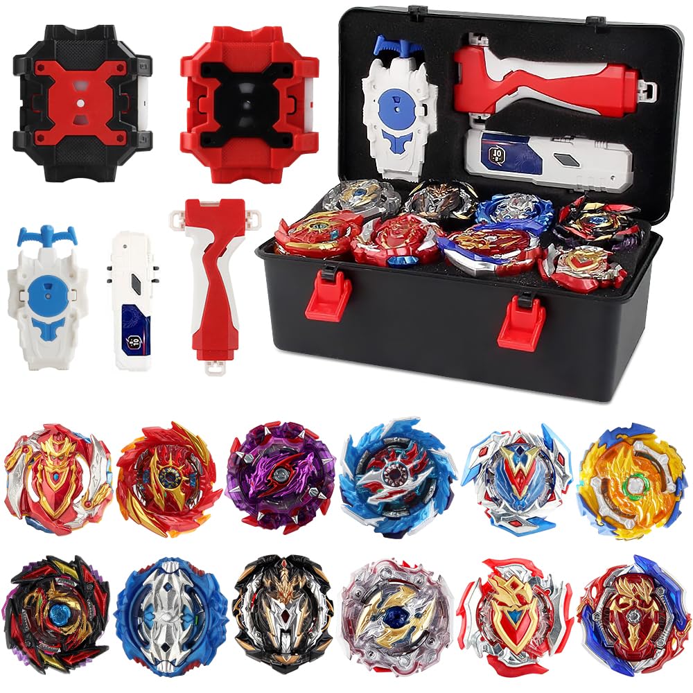 12 en 1 Set de Toupie Gyros Turbo, Toupie avec Lanceur Kit, 4D Set de Toupies de Combat pour Enfants de 6, 7, 8, 9, 10, 11 et 12 Ans, Cadeau d'anniversaire ou de Noël
