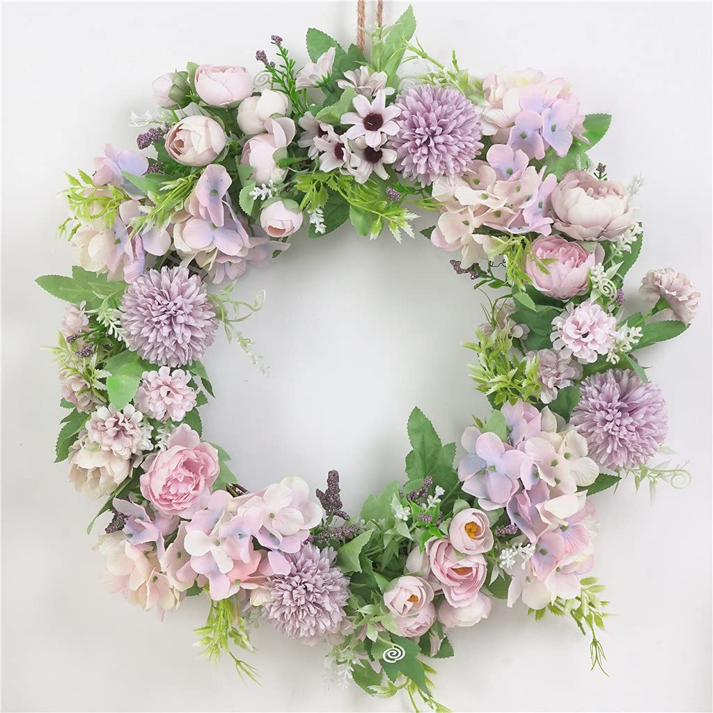 ZYOOO 40cm Spring Wreath for Front Door,Artificial Purple Flower Door Wreath for Spring Summer,All Year Floral Wreath for Farmhouse,Wedding,Home,Window,Wall,Fireplace,Indoor,Outdoor Decorations — image 1