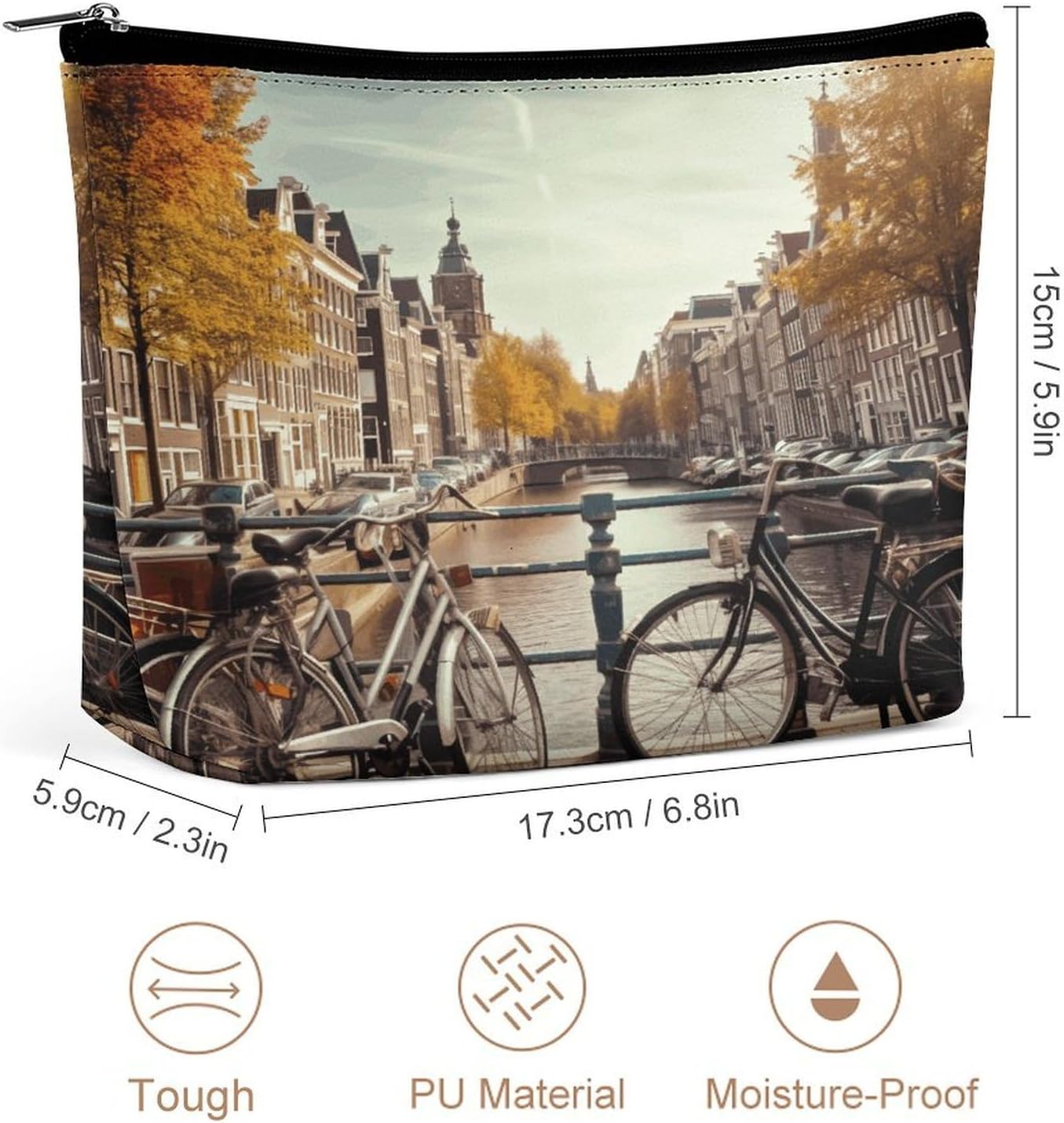 Bicycles in Amsterdam Makeup Bag Large Capacity Trave Cosmetic Bag for Purse Cute Handheld Makeup Bag with Zipper Portable Skincare Pouch Coin Purse for Women Trips image 2