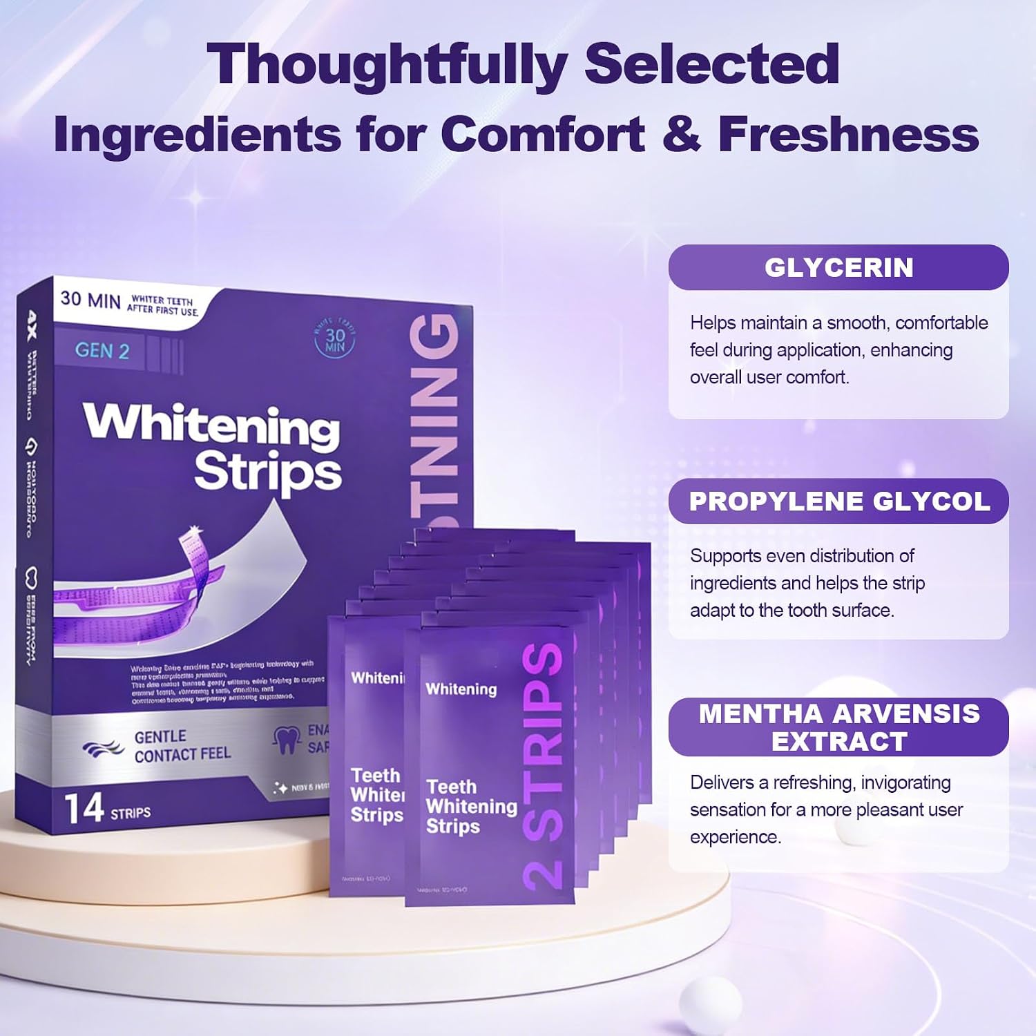 Purple Teeth Whitening Strips, Gentle Daily Purple Whitening Strips for Surface Stain Reduction, Natural Shine, Portable Purple Teeth Care Strips for Use at Home Or On The Go (2 Pack)