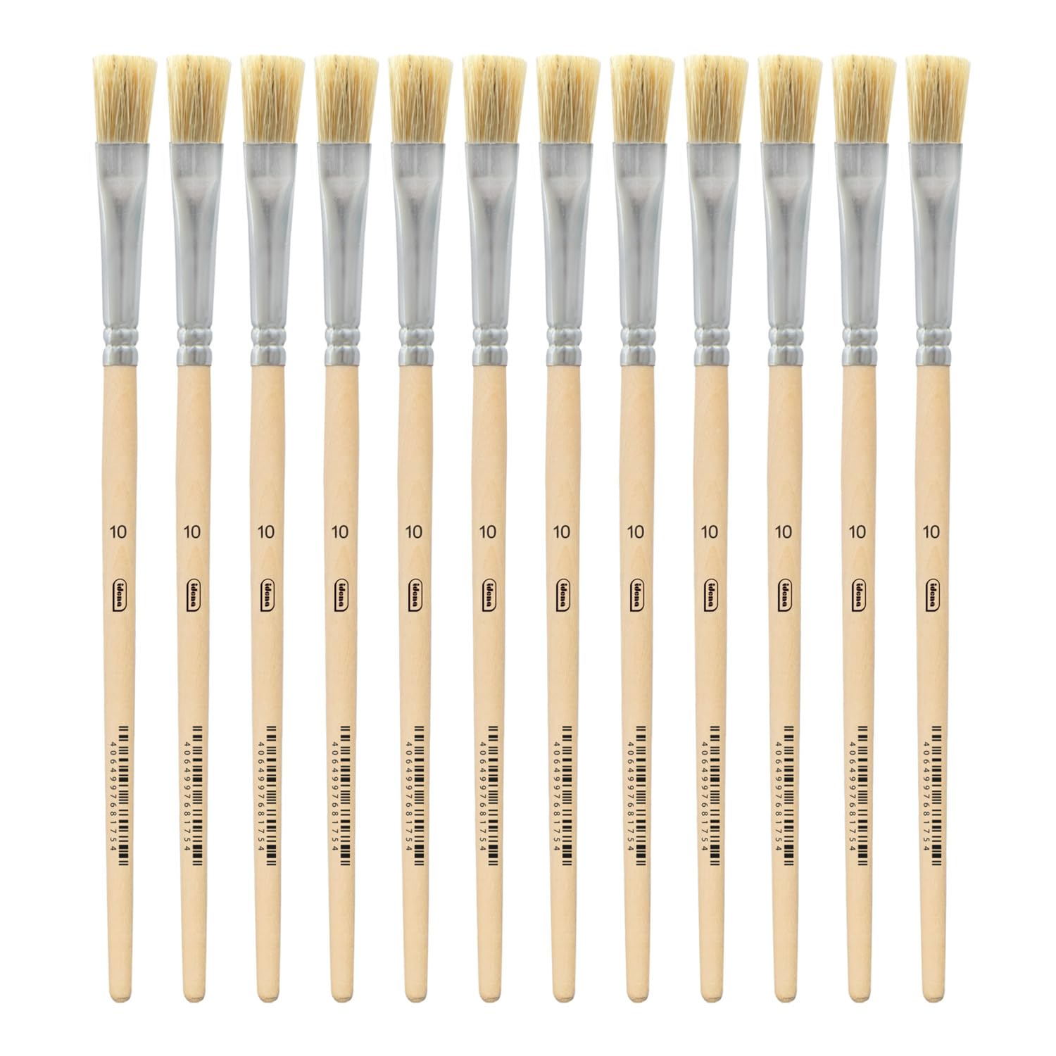 Idena 90097 Bristle Brush, Size 10, with Unpainted Wooden Handle, Set of 12, Painting Brushes for School Children Hobby Artists - Image 4