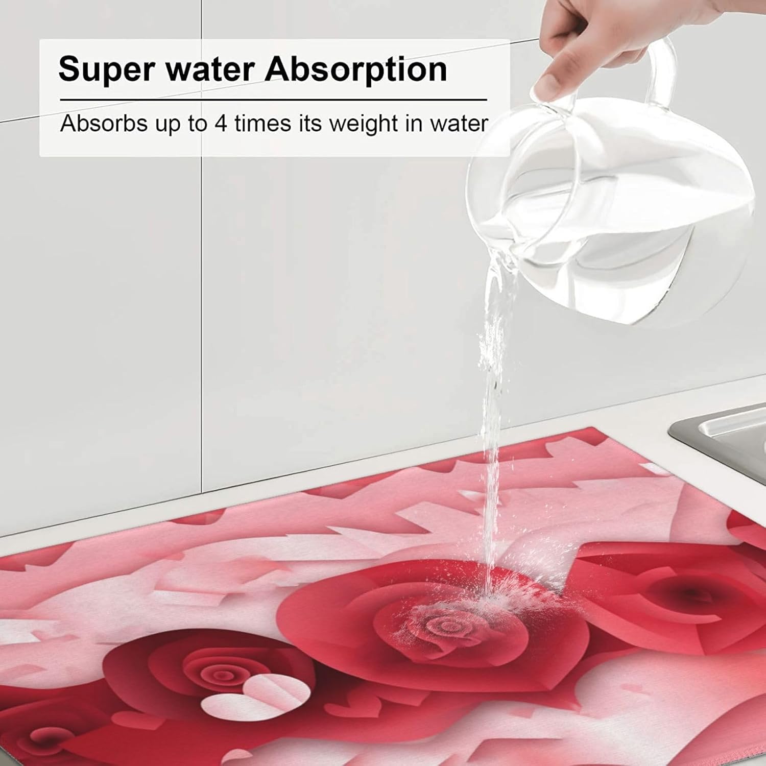 Valentine'S Day Background Print Dish Drying Mat Microfiber Absorbent Nonslip Drying Pad 18 X 24 In Hanging Dishes Drainer Rack Mats For Kitchen Counter image 5