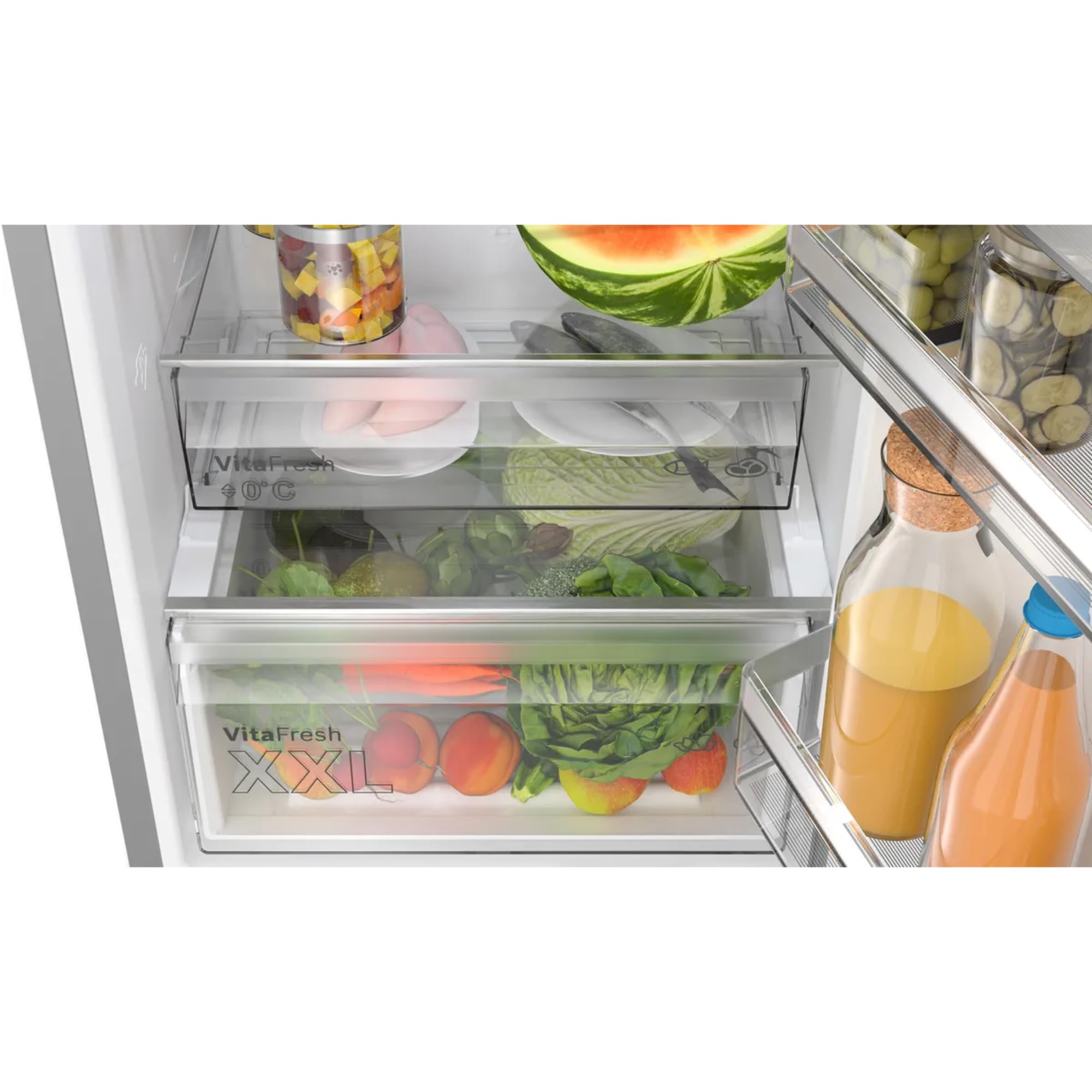 Bosch KGN36VIBT, Serie 4, frigorifero congelatore, 186 x 60 cm, refrigerante da 218 l + congelatore da 103 l, in acciaio inox con impronte digitali, NoFrost, VitaFresh XXL per una freschezza più