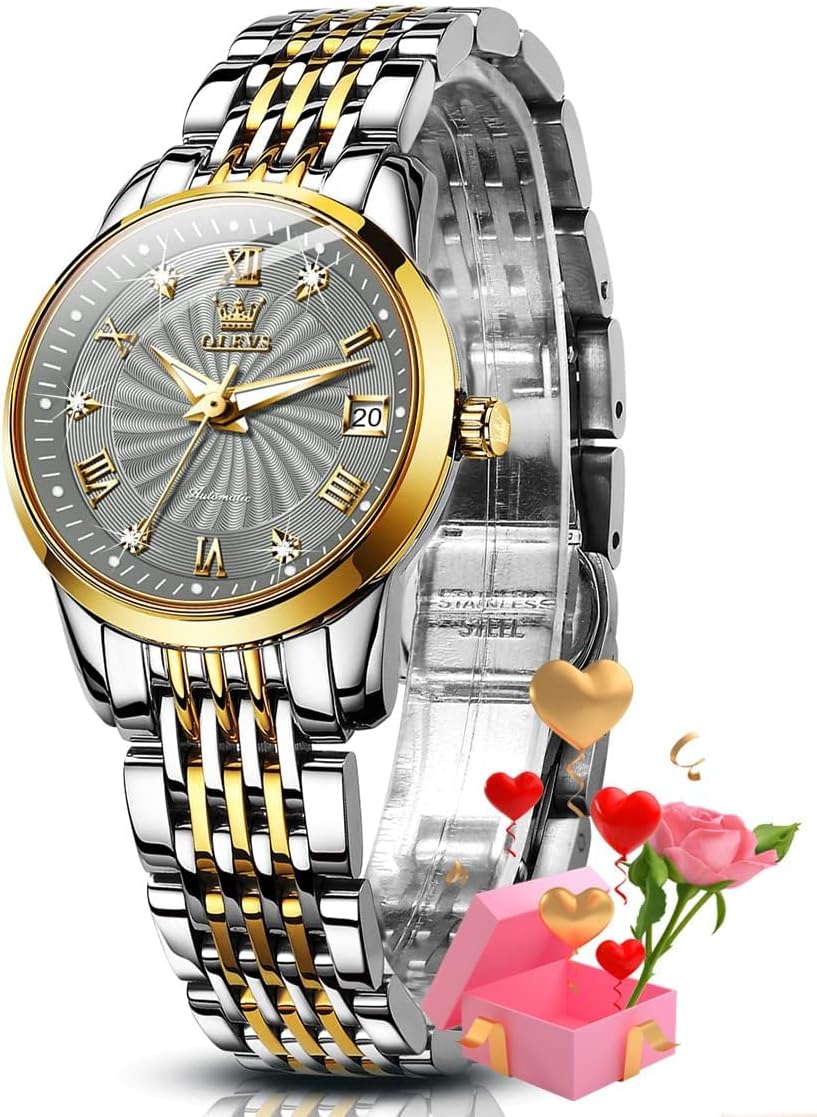 OLEVS Automatic Women Watches Diamond Tourbillon Dress Wrist Watches Moon Phase Waterproof Luminous