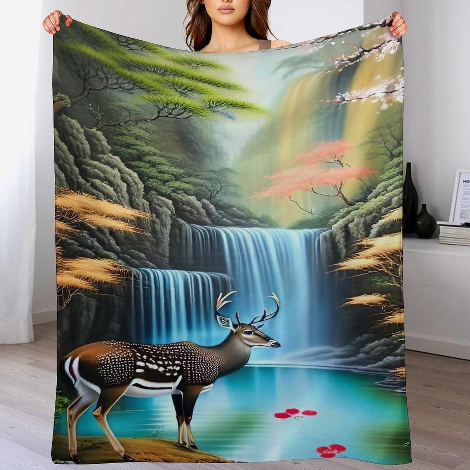 Plaid cerf en flanelle douce 150x200cm pour lit et canapé