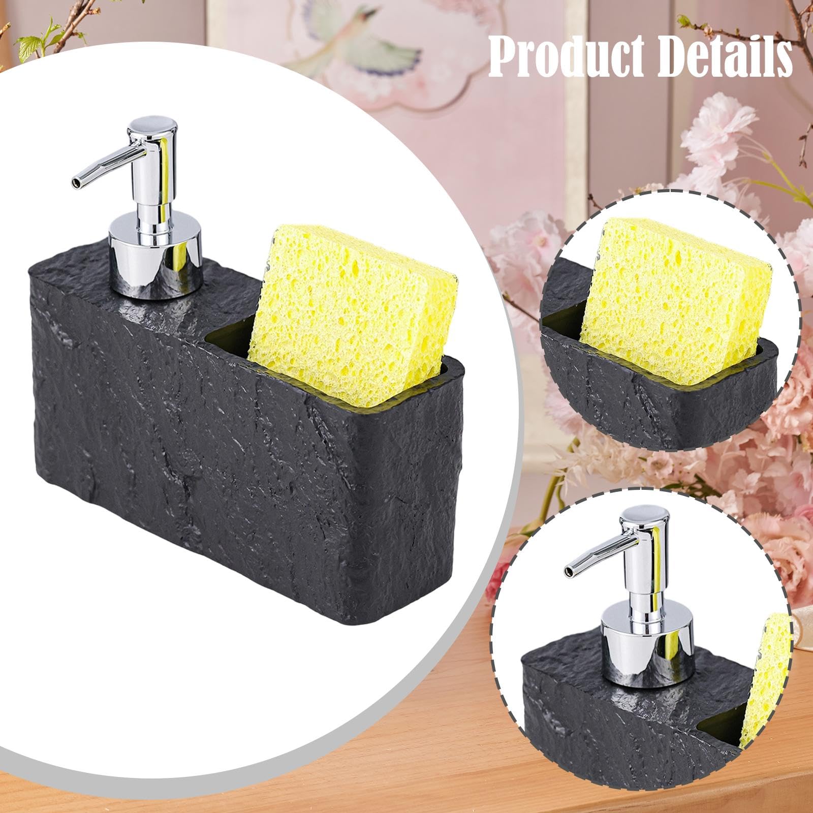 Accessori per Dispenser di Sapone con Scomparto Portaoggetti, Regali Durevoli, Supporto Organizer per Spugne E Spazzole per Piatti, Nero