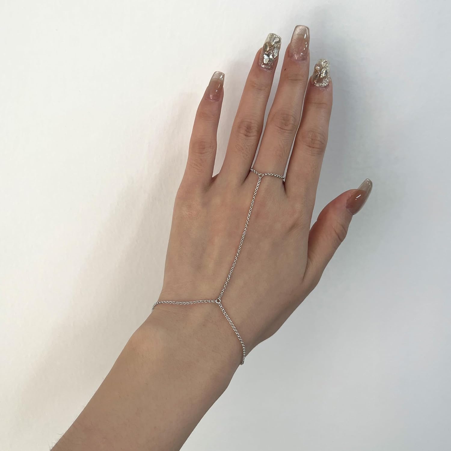 925 Sterling Silver Finger Ring Bracelet Hand Chain for Women, Slave Bracelets 7" to 9" Adjustable