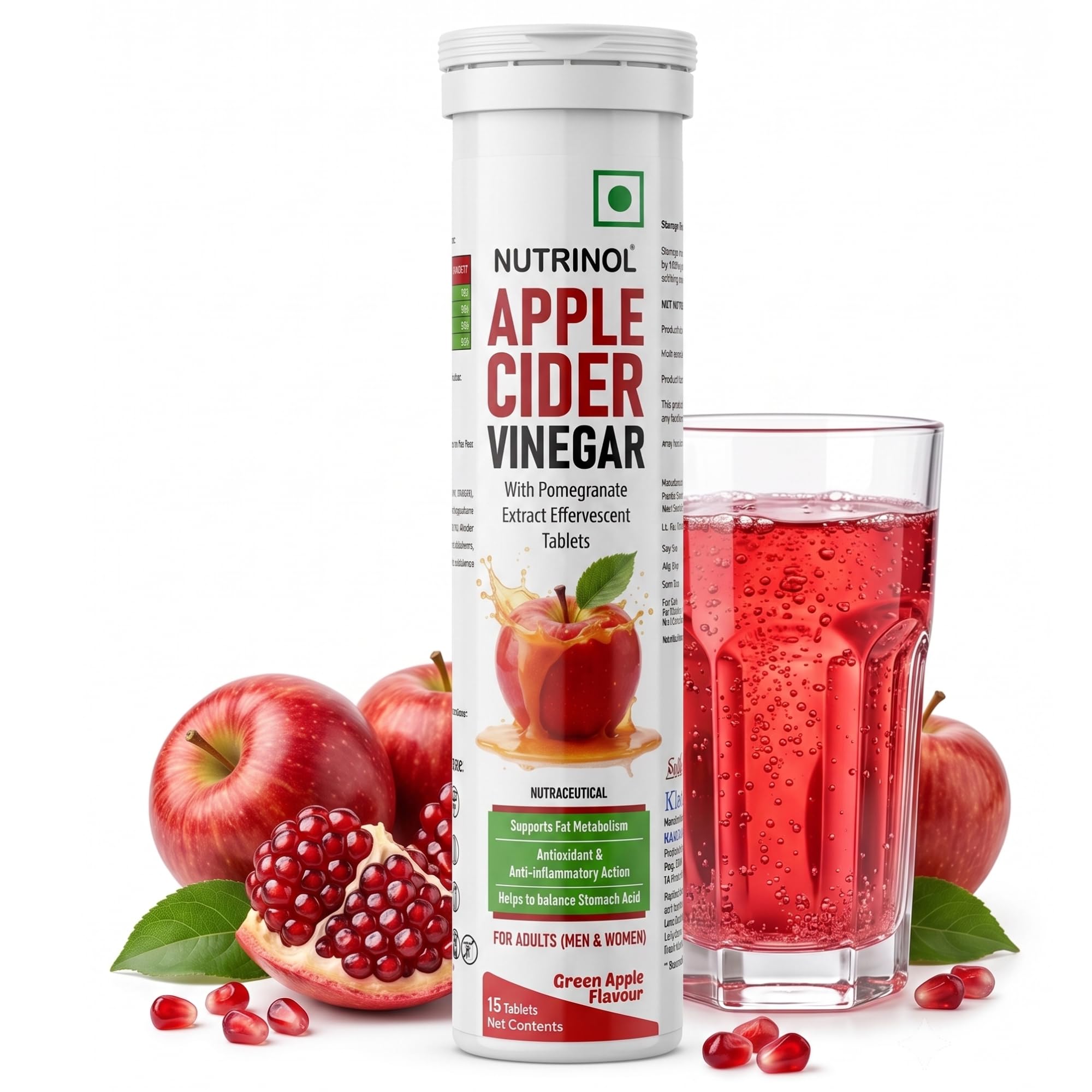 Knoll Healthcare Nutrinol Apple Cider Vinegar (ACV) Effervescent Tablets 500mg | Metabolism Booster & Appetite Control Support Vitamin B6 & B12 No Added Sugar | For Men & Women | 15 Tablets-picture-14