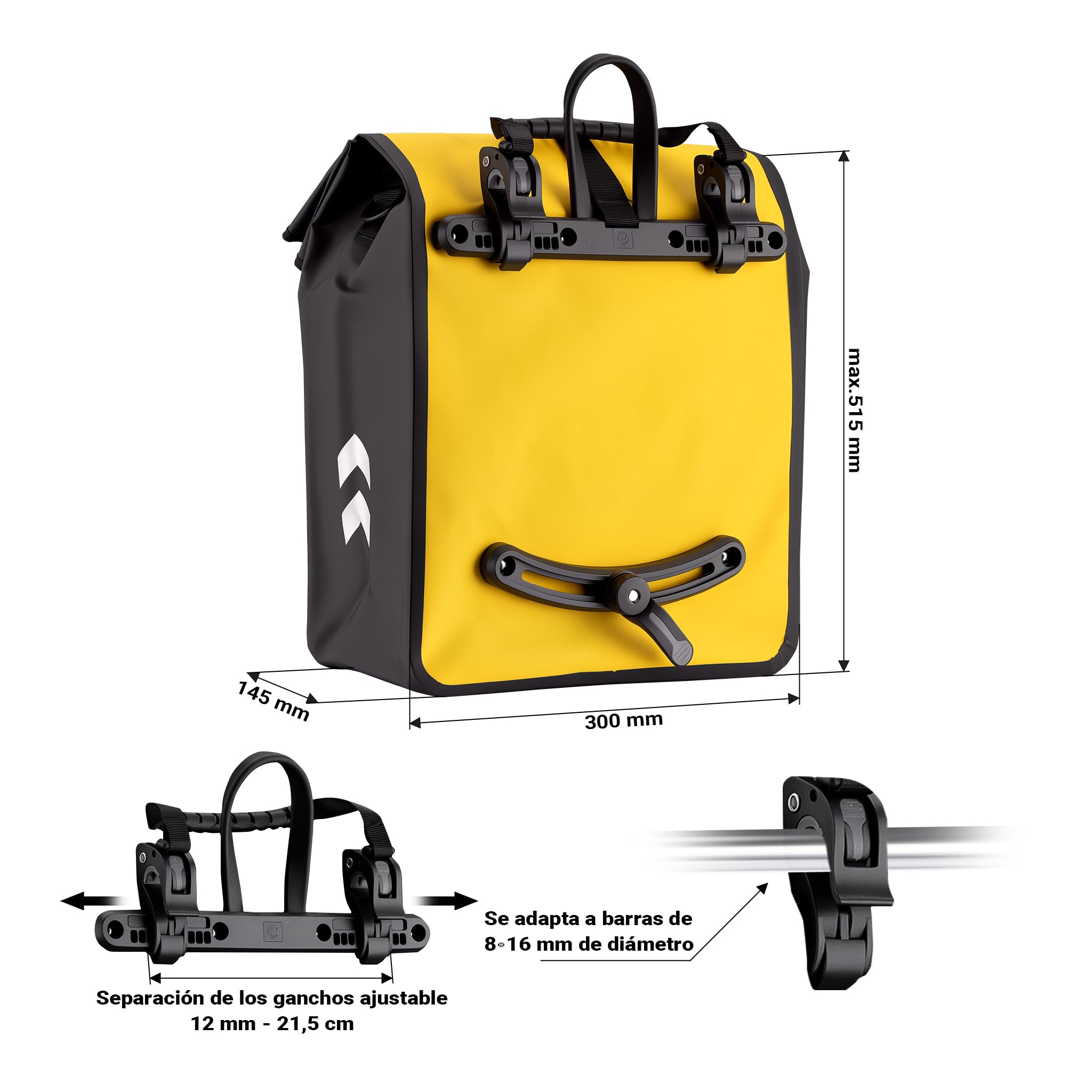 WilTec Bolsa para Bicicleta 22 L Amarilla Impermeable Material PVC y poliéster con Correa Ajustable Uso como Bandolera Ideal para portabultos Traseros Ciclismo Compras excursiones y Transporte Diario