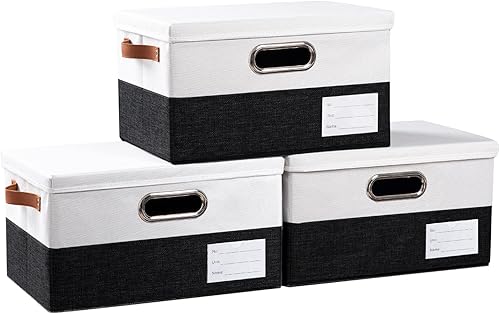 Miniatura 36 de PRANDOM Cajas de almacenamiento con tapas [paquete de 3] contenedores de almacenamiento plegables de tela, canastas con cubierta para el hogar,