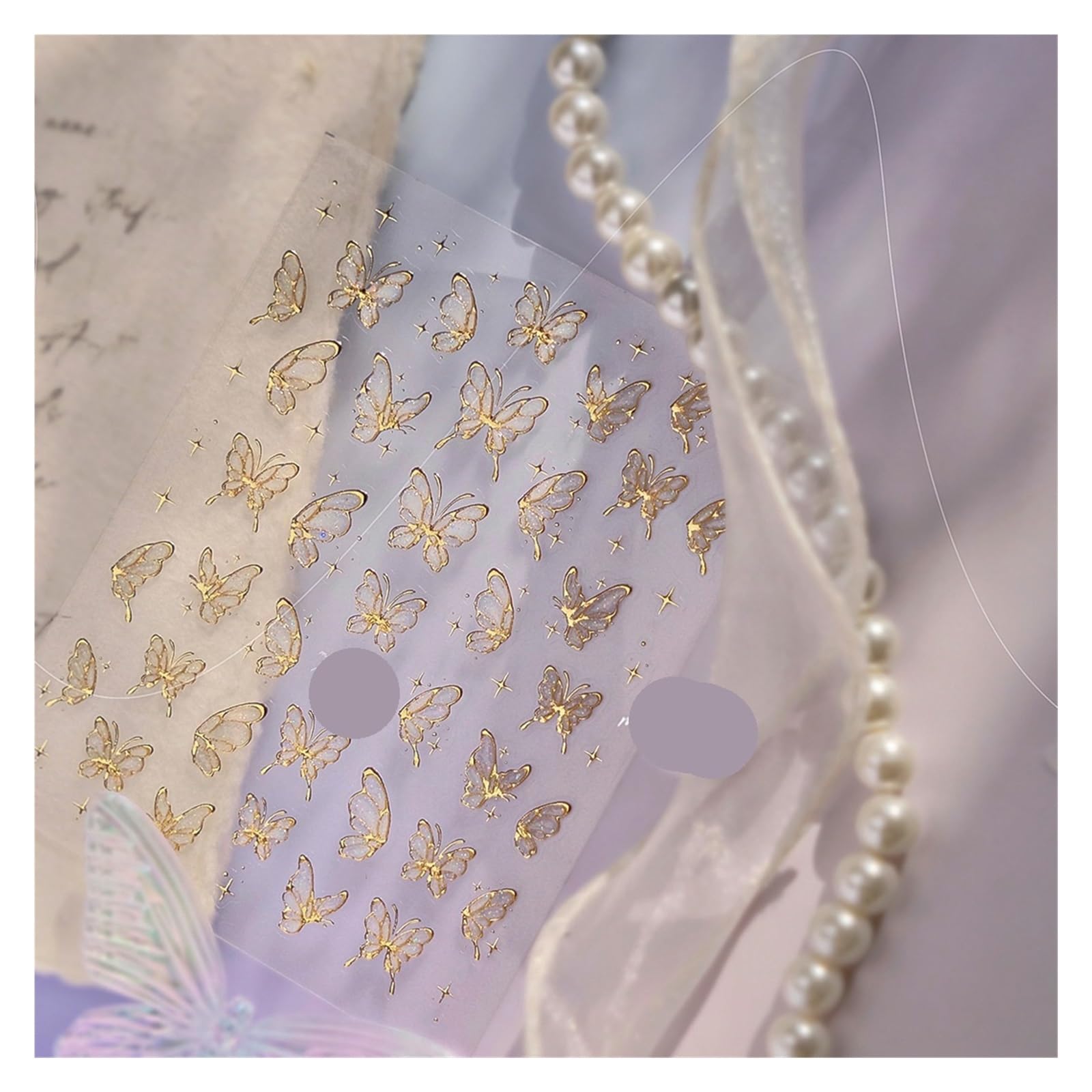 5D Jelly Nail Stickers Ice Transparent Gold Plated Butterfly 3D Decorations for Manicure Design DIY(White)
