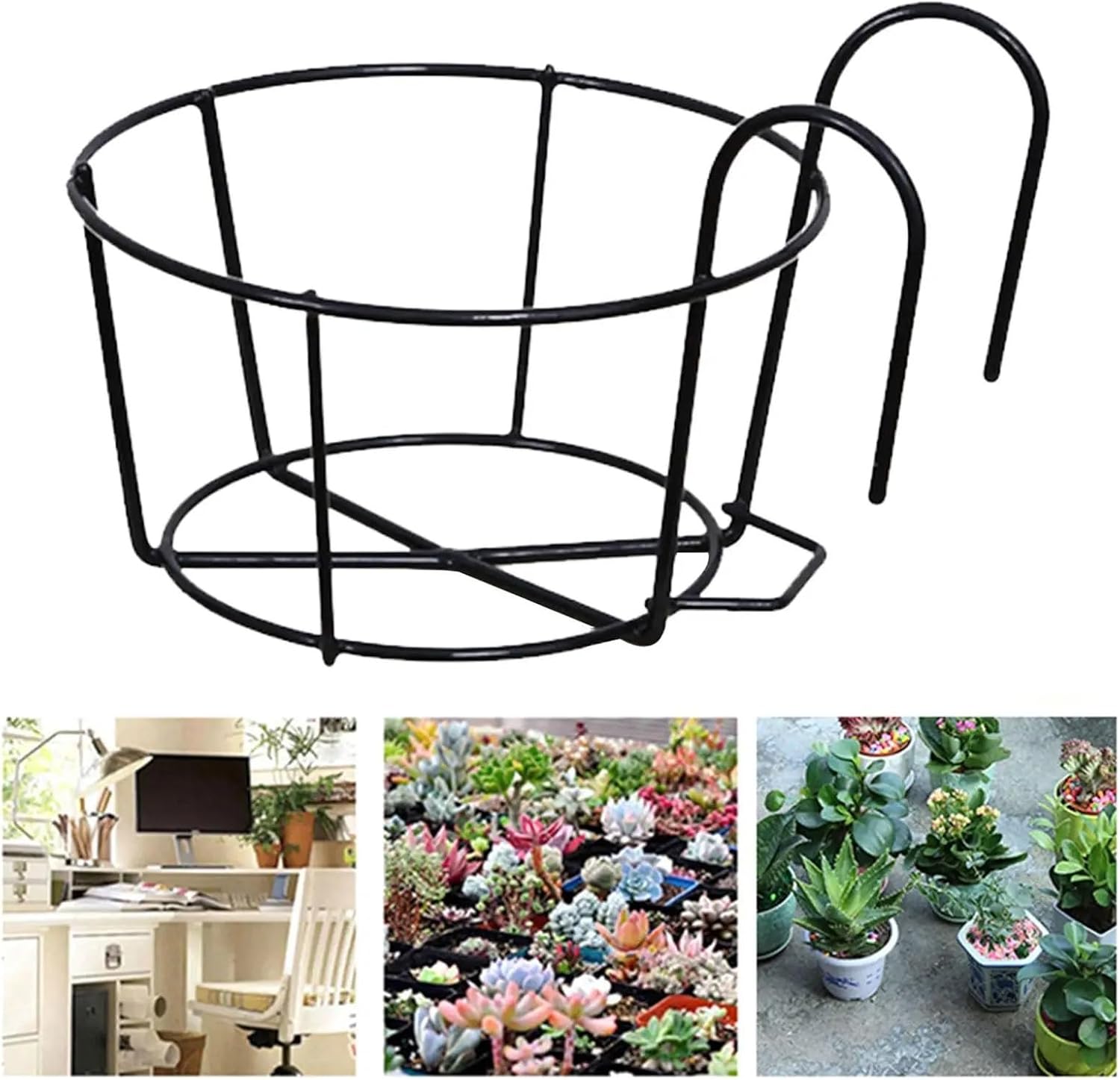 Outdoor Balcony Hanging Baskets Multipurpose Basket Plant Holder Hanging Railing(Black 20cm)