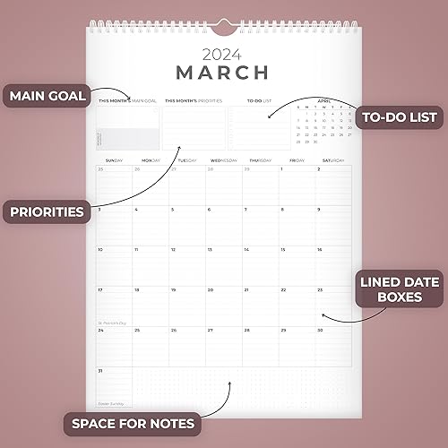 Miniatura 3 de Clever Fox Calendario de pared 2024-2025  Calendario vertical de 24 meses con líneas para 24-25  Calendario anual y mensual de papel para