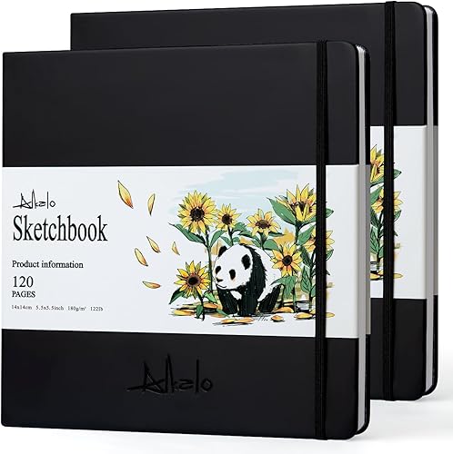 Vista 34 de Cuaderno de bocetos cuadrado para dibujo, libro de bocetos de 120 páginas, papel grueso de 122 libras/180 GSM, cuaderno de bocetos de medios mixtos