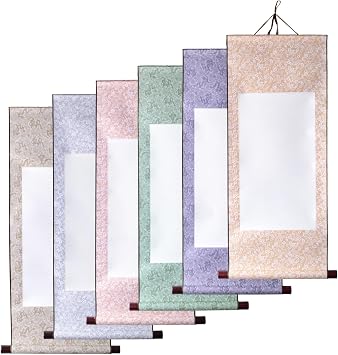 WANDIC Blank Hanging Scroll, 6 Pcs Blank Painting Scrolls Calligraphy Wall Mounting Scrolls Chinese Paper Scrolls for Art Painting Calligraphy Writing