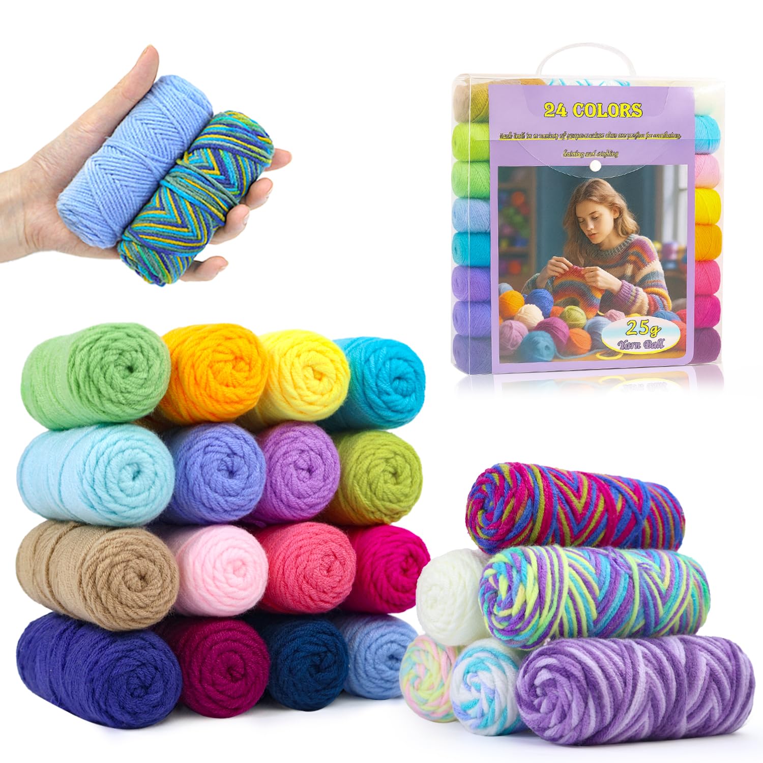 Lewhoo Crochet Kits for Beginner, 1312 Yards Acrylic Yarn Kit for Knitting and Crocheting, 25g×24 Yarn Bundles with Accessories - crochet kits | Mubboo