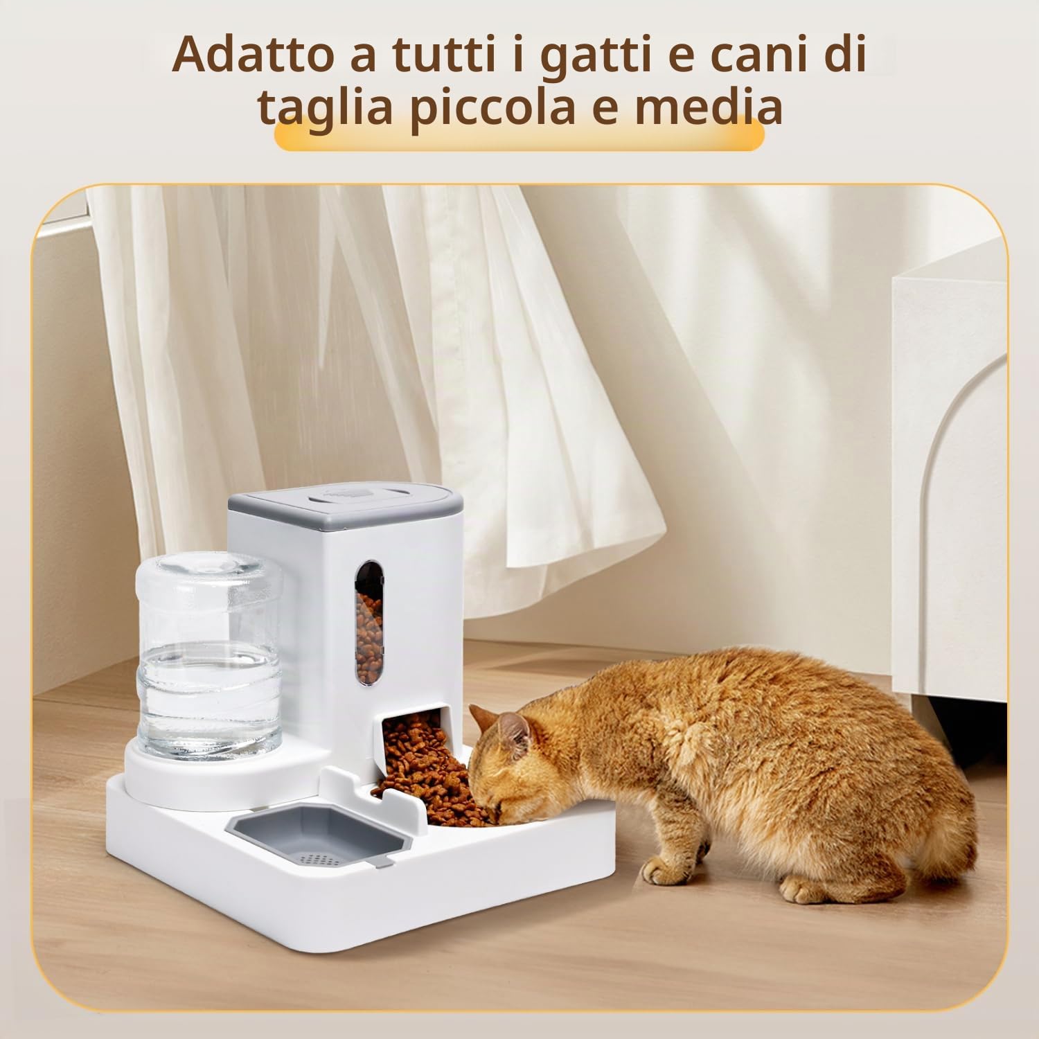 Nobleza Distributore Automatico e Distributore d'acqua per Gatti, Mangiatoia per Gatti a Gravità 2 in 1, 2,2L Dispenser Cibo Gatto e 1L Fontana d’Acqua, Dispenser Cibo Gatti Cani (Grigio)