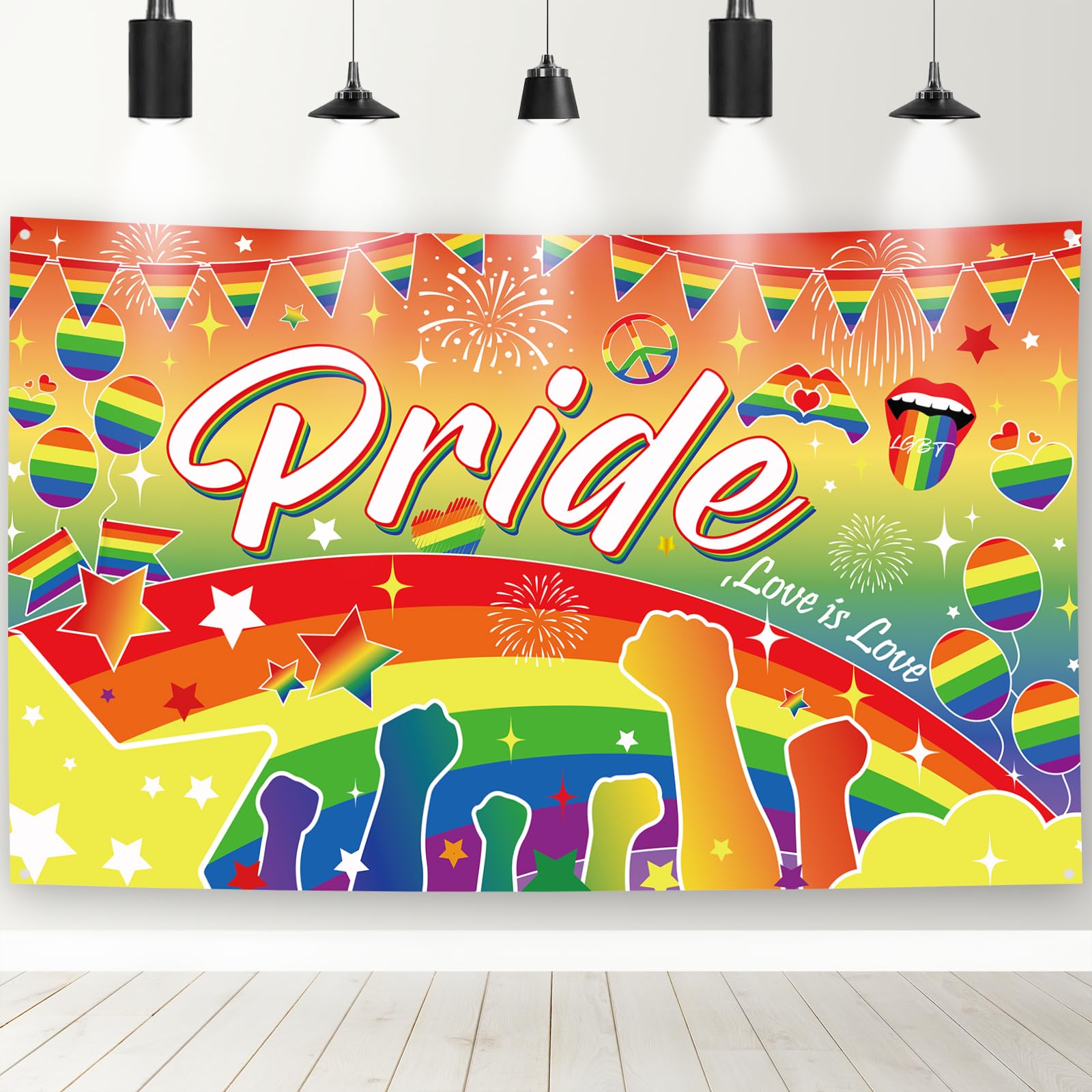 JoyAura Pride Decorations Banner - Pride Love Backdrop Banner Rainbow Hanging Flag Bunting, Party Decor Supplies Photo Background