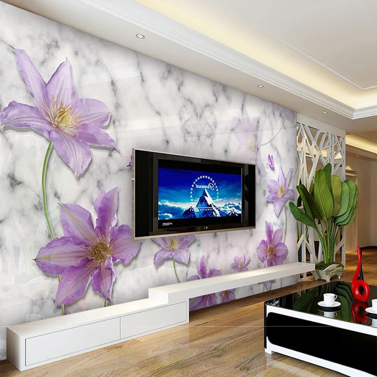 Décoration salon et chambre avec le papier peint mural 3D fleur rose autocollant