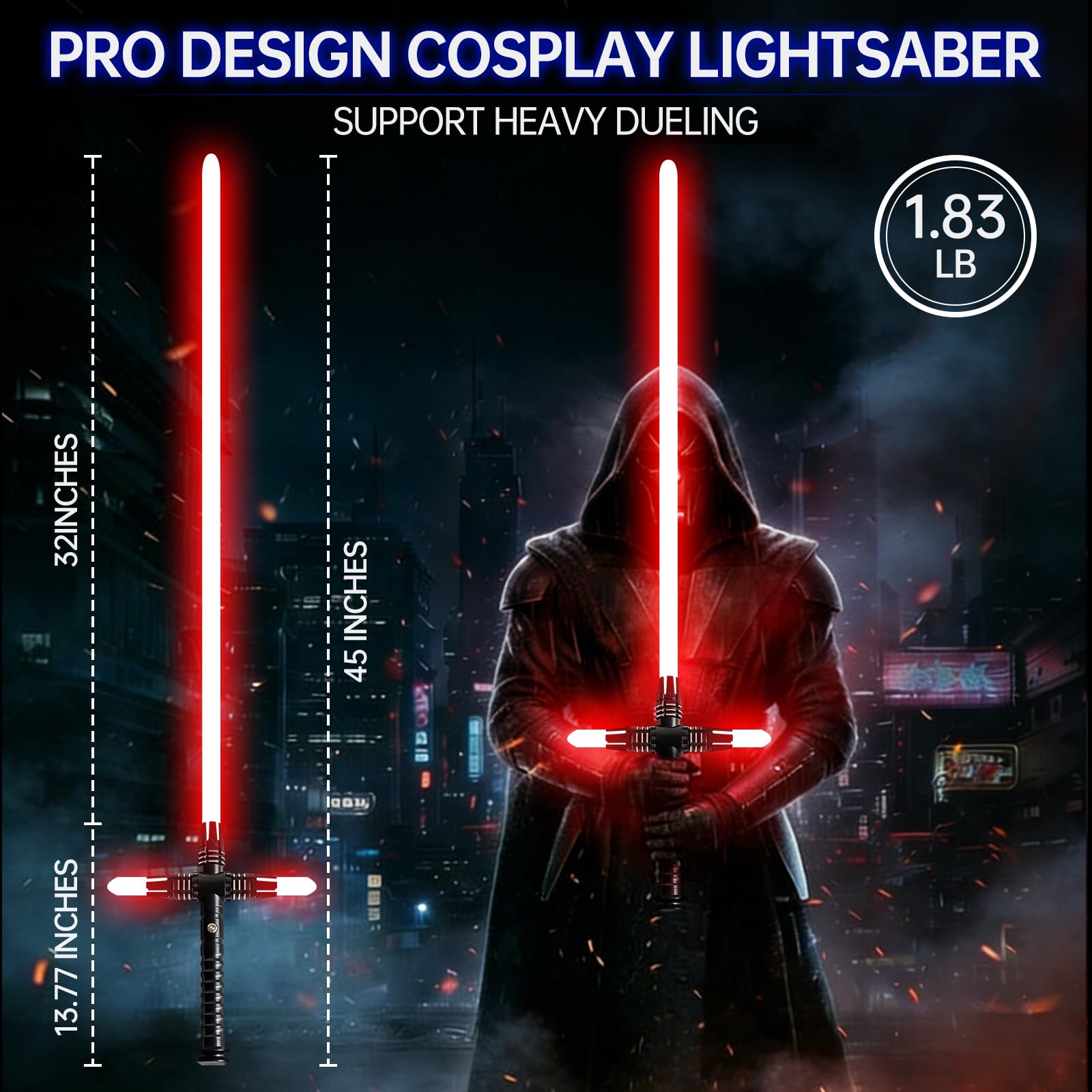 Sabre laser lourd pour adultes - Poignée en métal lisse - 16 polices - Contrôle de mouvement - Sabre laser pour fête cosplay (version RVB)