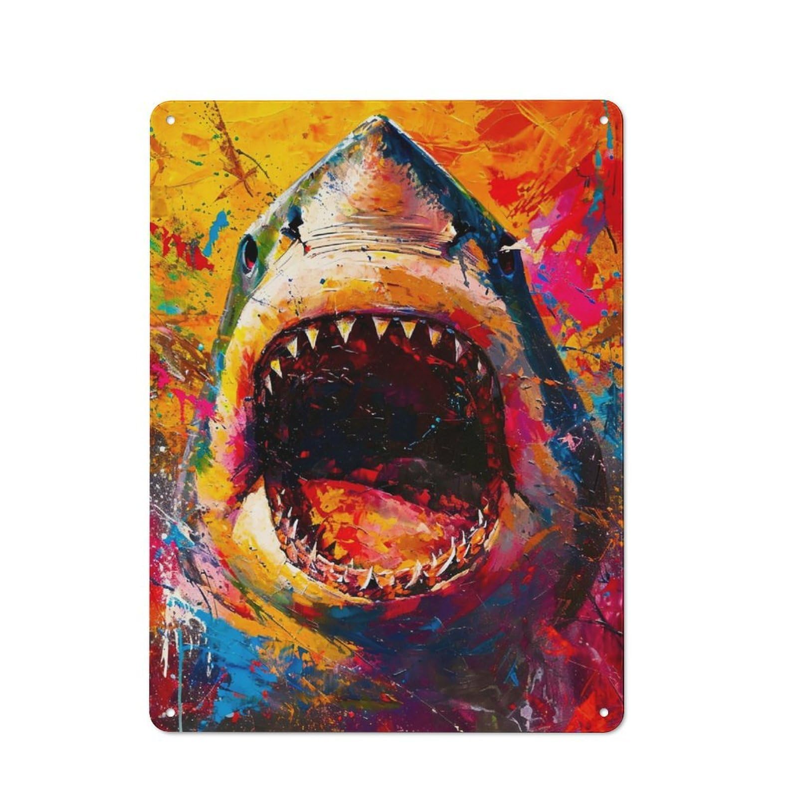 Junmoney Expressive Shark Vintage Tin Sign 40X30cm Featuring For Workshop Wall, Gift For Metal Sign Collectors During The Christmas Season