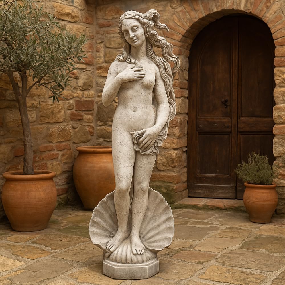FORTUNATO Statua Cemento Grigio Effetto Pietra Naturale Venere Botticelli H120 Cm Giardini Stile Classico Senza Tempo