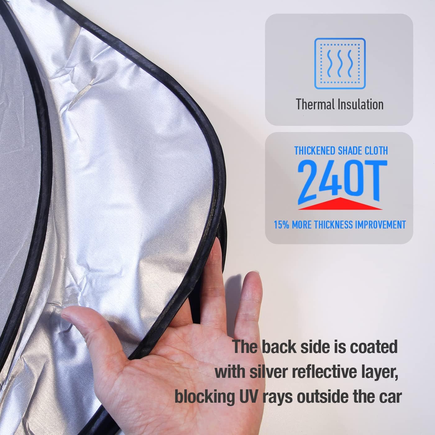 Car Windshield Sun Shade Blocks UV Rays Sun Visor Protector, White Material, No Reflected Glare, Sunshade for car SUV X5 X3 (White)