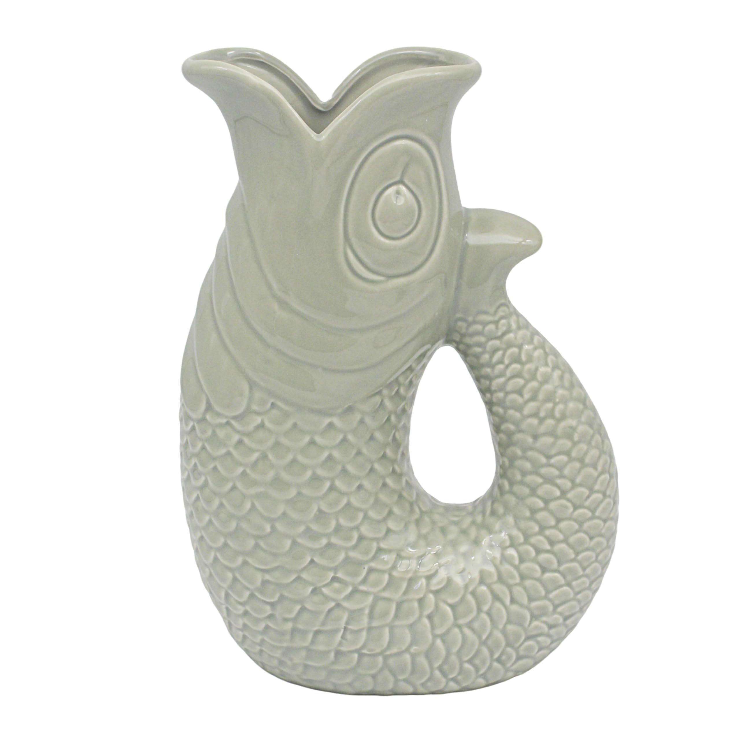 Lesser & Pavey Fish Jug/Vase Green 26cm | Decorative Ceramic Flower Vase for Fresh & Artificial Flowers | Stylish Home Décor Jug | Unique Alternative to Glass Vase