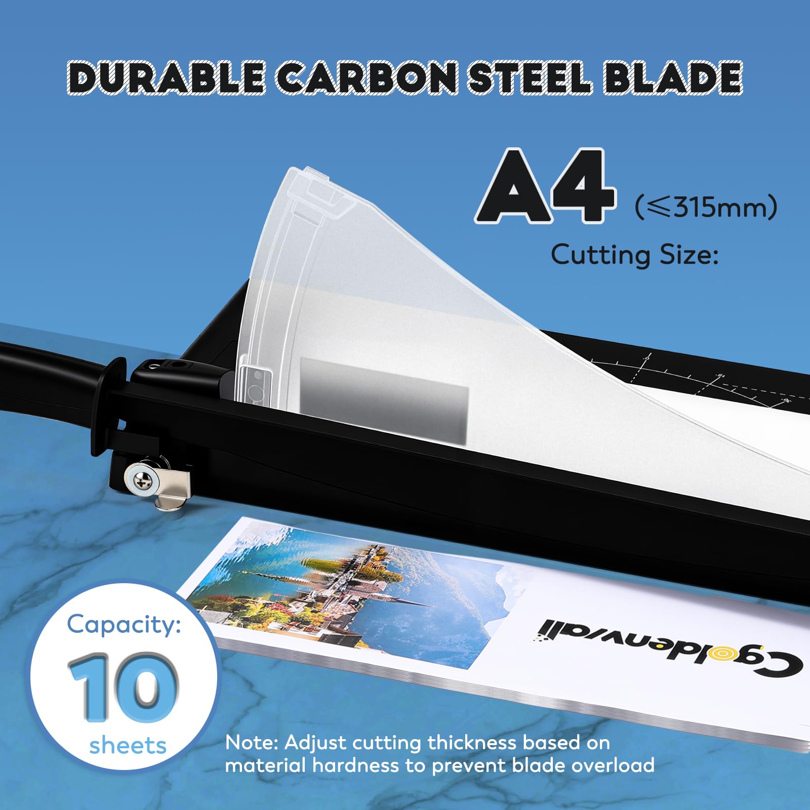 CGOLDENWALL Guillotina Industrial A3 con Posicionamiento Láser, Capacidad 10 Hojas A3-A6 Cortador de Papel de Alta Precisión con Protección para Papel/Fotos/Cartulina (A3)
