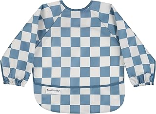 Tiny Twinkle Long Sleeve Bib for Babies & Toddlers – Waterproof Smock Bib for Eating – Machine Washable & Mess-Proof, Baby Feeding Essential & Shower Must-Have(Checkers Blue, 6–24M)