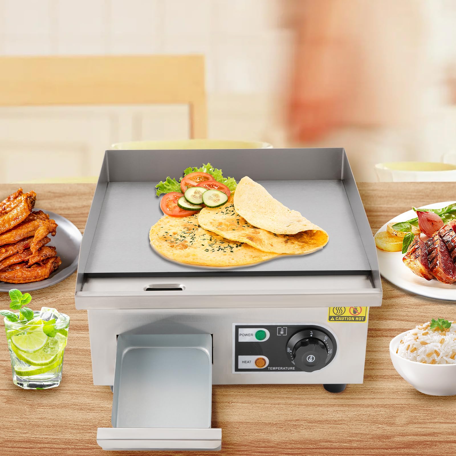 Elektrische Grillplatte 2000W Edelstahl 35.5x38x21cm 8mm Eisenplatte 50-300℃