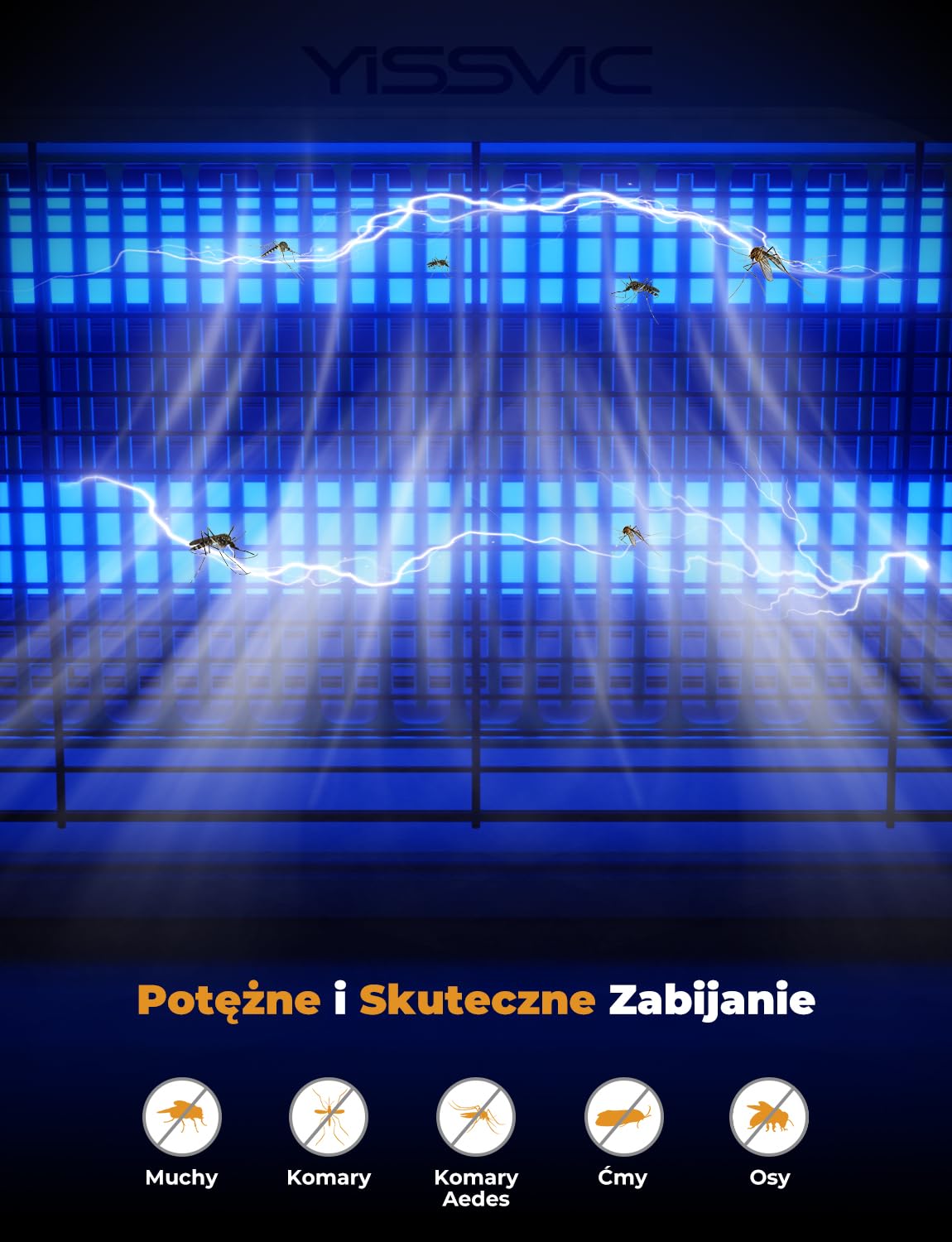 YISSVIC Elektryczna lampa owadobójcza LED, 2 m, kabel z łańcuchem do zawieszania i nóżkami, przeciw molom, komarom, muchom, do wnętrz, 39,5 x 24,6 x 6 cm