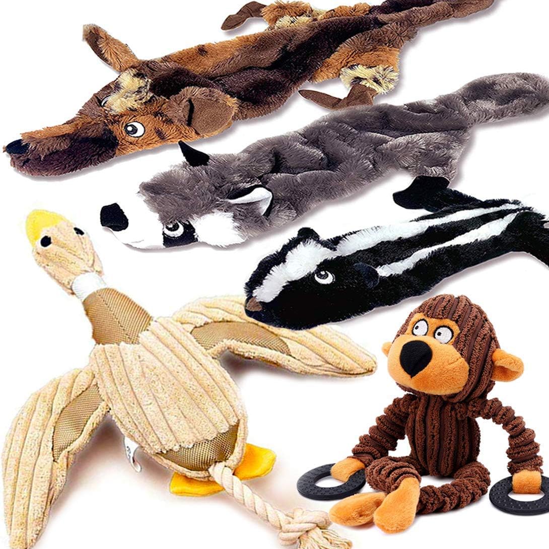 5 Pack Dog Squeaky Toys Three No Stuffing Toy and Two Plush with Stuffing for Small Medium Dog Pets