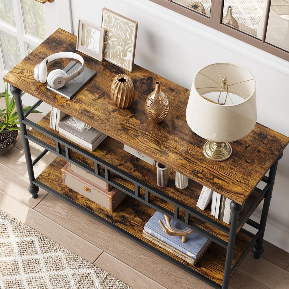 Consolle Entree, Tavolino con 2 ripiani a rete, Console Divano, 114 x 37 x 18,5 cm, per soggiorno, corridoio, ingresso