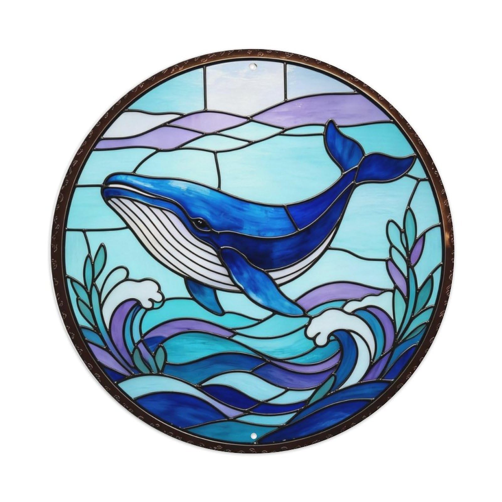 Stained Glass Ocean Whale Metal Tin Sign Plaque