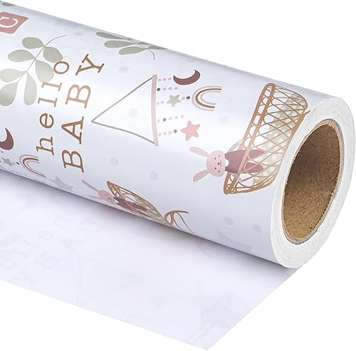 Miniatura 16 de WRAPAHOLIC Papel de regalo reversible para baby shower, mini rollo, 17 pulgadas x 33 pies, diseño de animales grises neutros, baby shower, Baby
